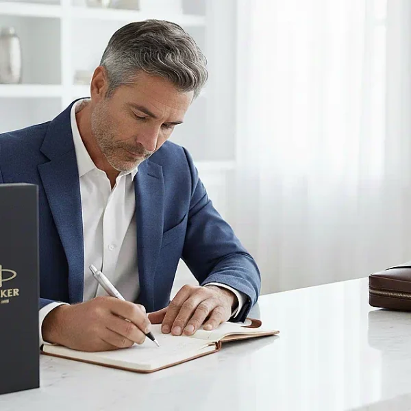 boligrafos-con-estuche-de-lujo-con-hombre-escribiendo-con-boli-Parker